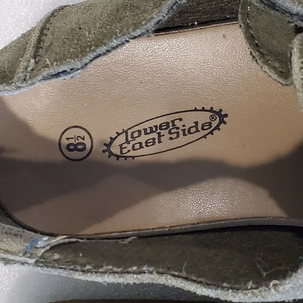 Vintage 90s Chunky Platform Shoes Slipon Suede Army Green Chukka Loafer Sz‎ 8.5